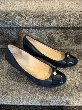 Classic Navy Ballet Flats with Patent Toe